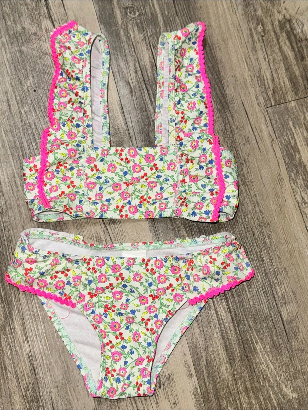 SHEIN Girls Floral Two-Piece Bikini with Hot Pink Trim